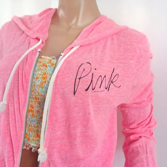 VS PINK Zip Front Lightweight LS Hoodie Sweatshirt M - Picture 2 of 5